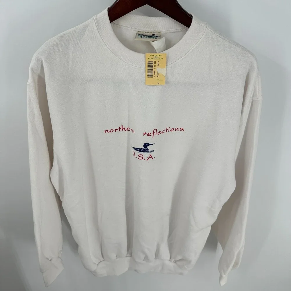 Vintage Northern Reflections Classic Crew Neck Pullover Sweatshirt‎ White M NWT
